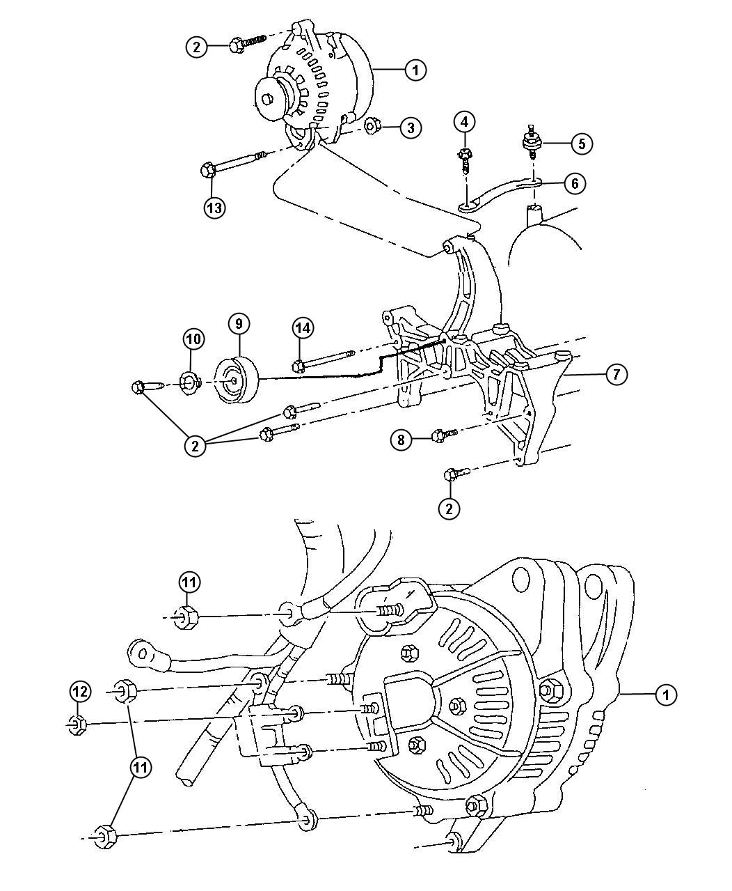 Diagram Alternator (Generator) and Mounting (5.2L and 5.9L Engines). for your Jeep