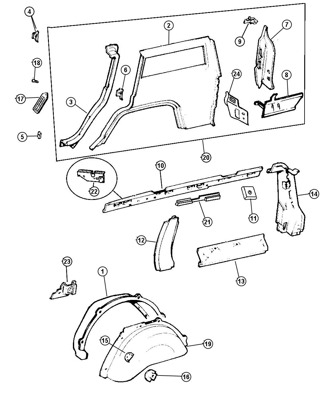 Diagram Panels, Rear Quarter, 4 Door. for your 2000 Chrysler 300  M 