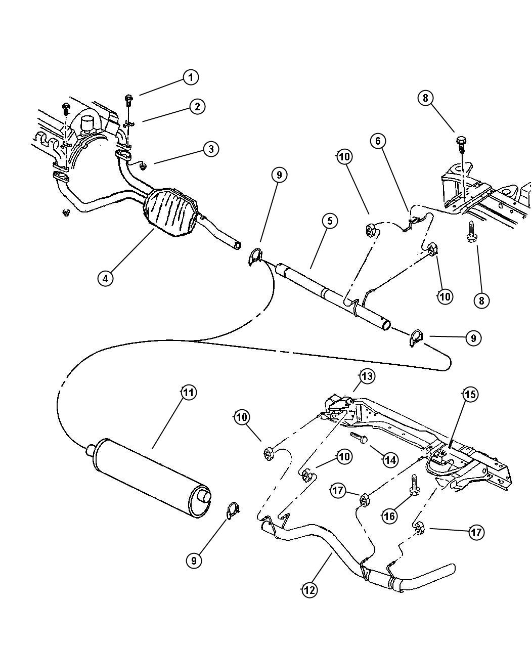 Diagram Exhaust System, 5.2L (ELF), 5.9L (EML). for your 2005 Dodge Ram 3500   