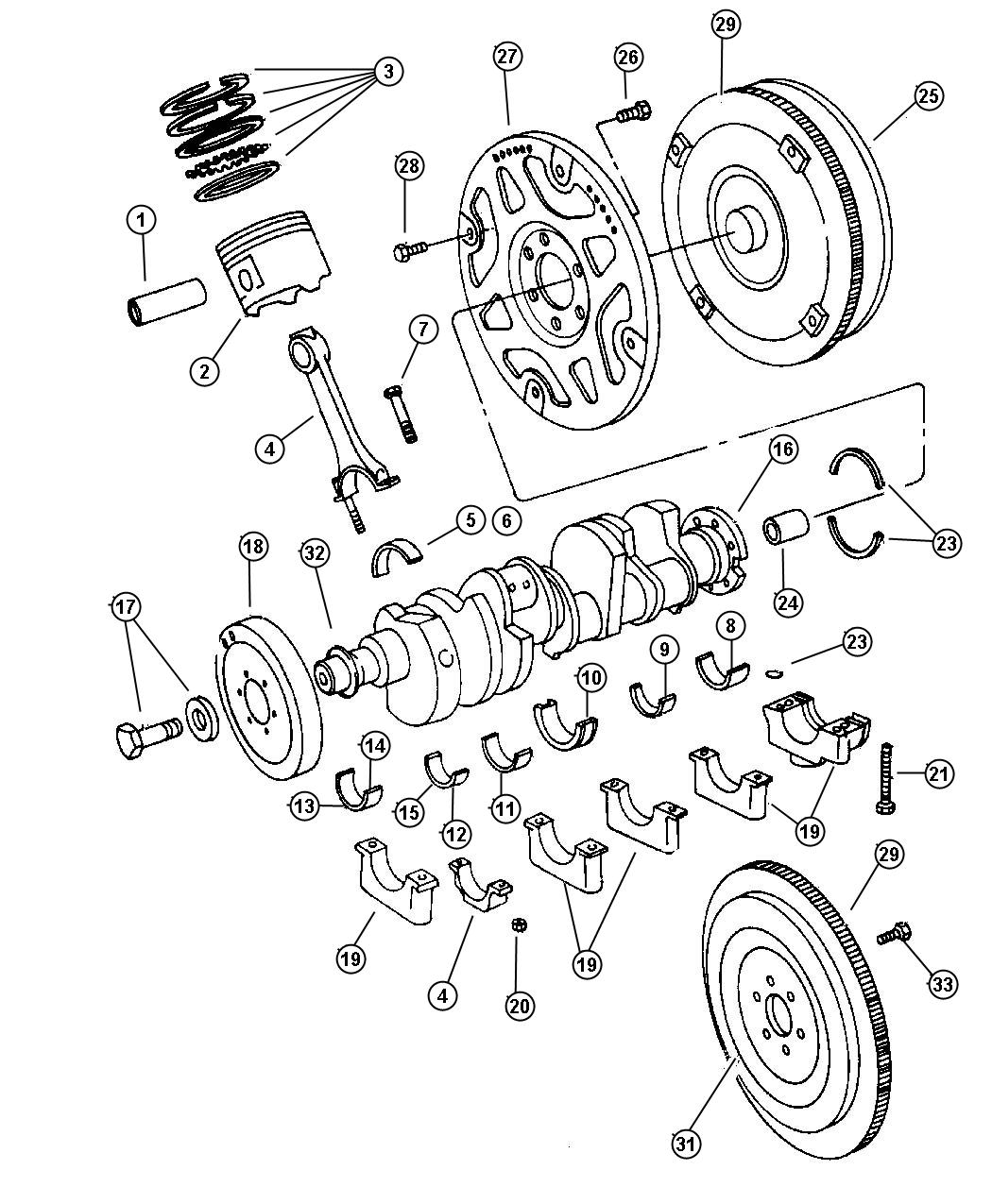 Crankshaft, Piston and Torque Converter. Diagram