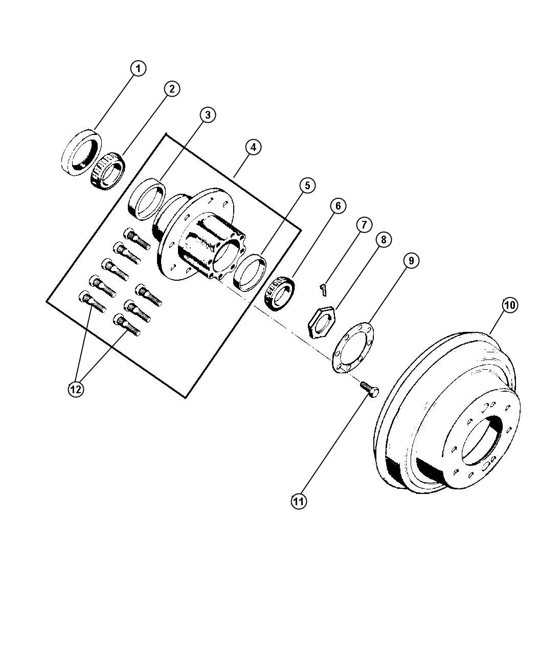 Diagram Drums And Bearing, Rear Brake,12.125 X 3.5 Inches,BE 2,3,7,8. for your Dodge Ram 2500  