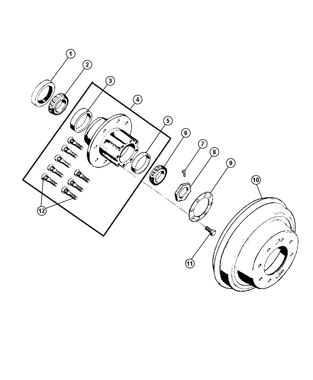 Diagram Drum,Bearings,Hub,Rear Brake,12.125 X 3.5 Inches,BE 2,3,7,8. for your Dodge Ram 2500  