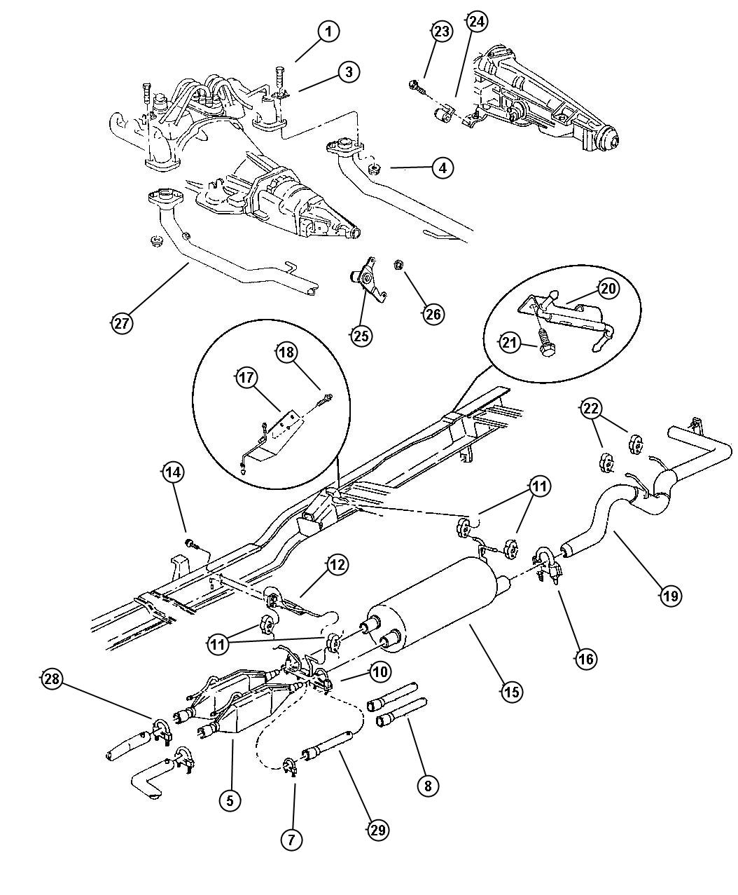 Diagram Exhaust System, 5.9L Heavy Duty [ENGINE - "MAGNUM" 5.9L SMPI V8], 8.0L [ENGINE - 8.0L V10 MPI]. for your 2001 Dodge Ram 3500   