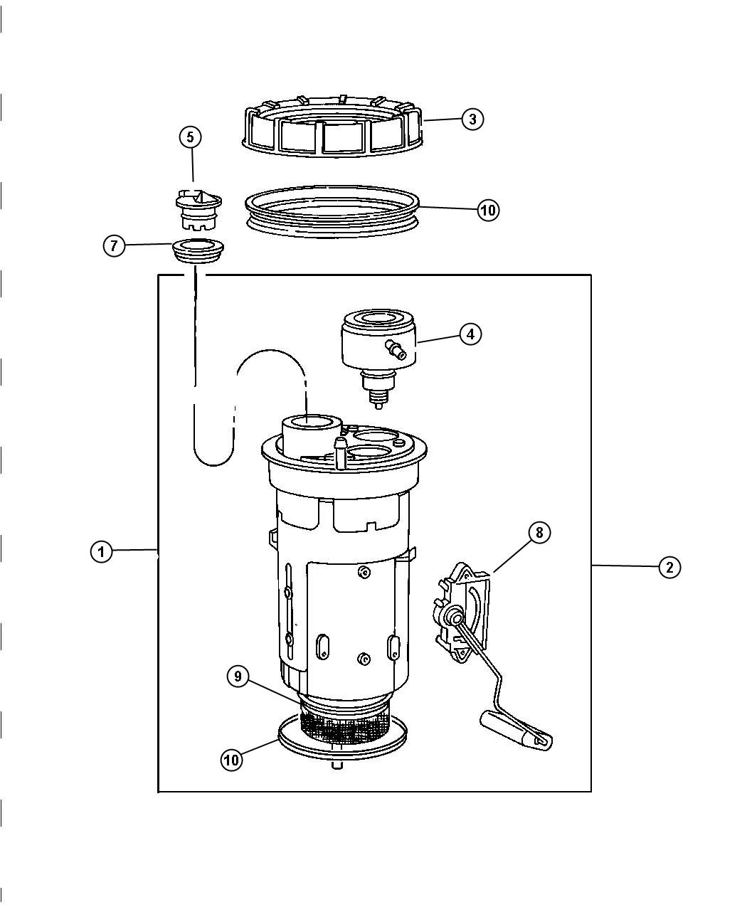 Diagram Fuel Module, 3.9L [ENGINE - "MAGNUM" 3.9L SMPI V6], 5.2L [ENGINE - 5.2L V8 MPI], 5.9L [5.9L V8 MPI ENGINE], 5.9L [5.9L V8 SMPI ENGINE], 8.0L [8.0L V10 MPI ENGINE], 5.9L Diesel [[5.9L I6 CUMMINS 24V DIESEL ENGINE,ENGINE- 5.9L HO CUMMINS TURBO DIESEL]]. for your Dodge Ram 2500  