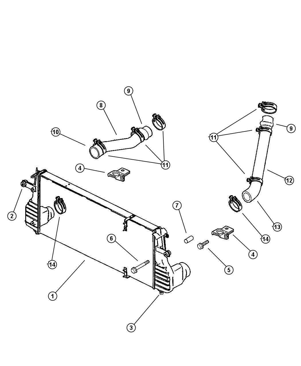 Diagram Charge Air Cooler System, 5.9L Diesel [[ENGINE- 5.9L CUMMINS 24V DIESEL,ENGINE- 5.9L HO CUMMINS TURBO DIESEL]]. for your 2003 Dodge Ram 3500 SLT QUAD CAB 5.9L HO Cummins Turbo Diesel M/T 4X4 
