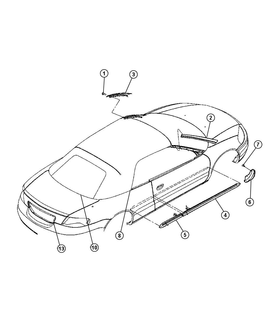 Diagram Mouldings, Exterior - 27. for your 2011 Chrysler 300 Touring  