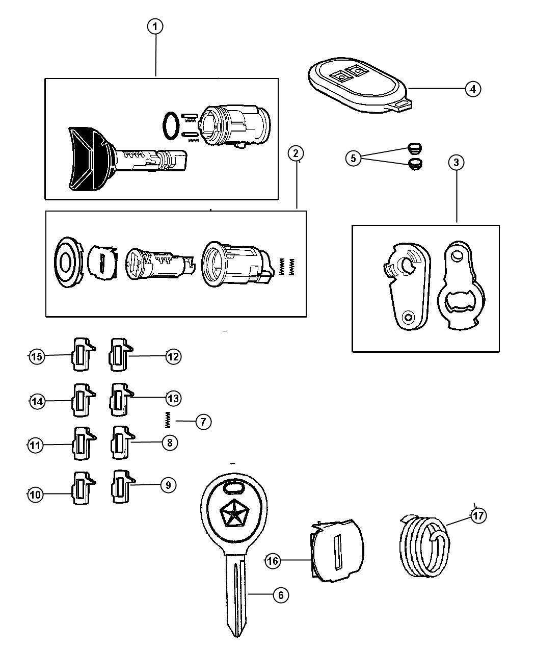 Diagram Lock Cylinder and Keys. for your Jeep