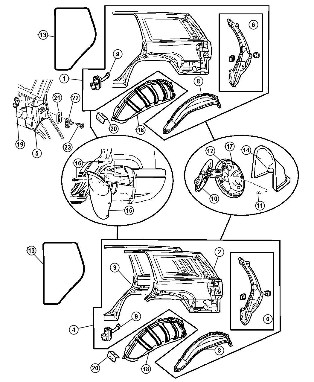 Diagram Panels, Rear Quarter. for your 2015 Jeep Grand Cherokee   