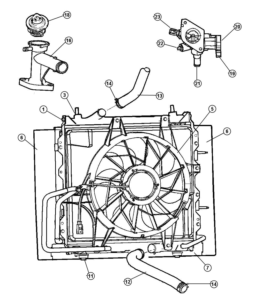 Diagram Radiator and Related Parts. for your Chrysler PT Cruiser  