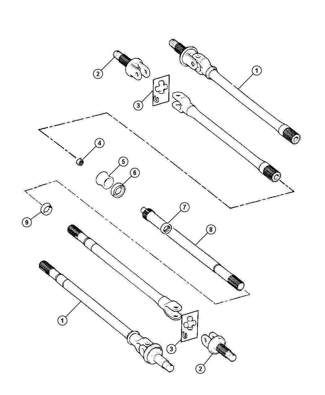 Diagram Front Axle Shafts,Dana M44/216MM [FRONT AXLE - DANA M44F / 216MM FBI],M60/248MM [DANA M60/248MM FRONT AXLE],BR 6,7,8. for your 2001 Dodge Ram 3500   