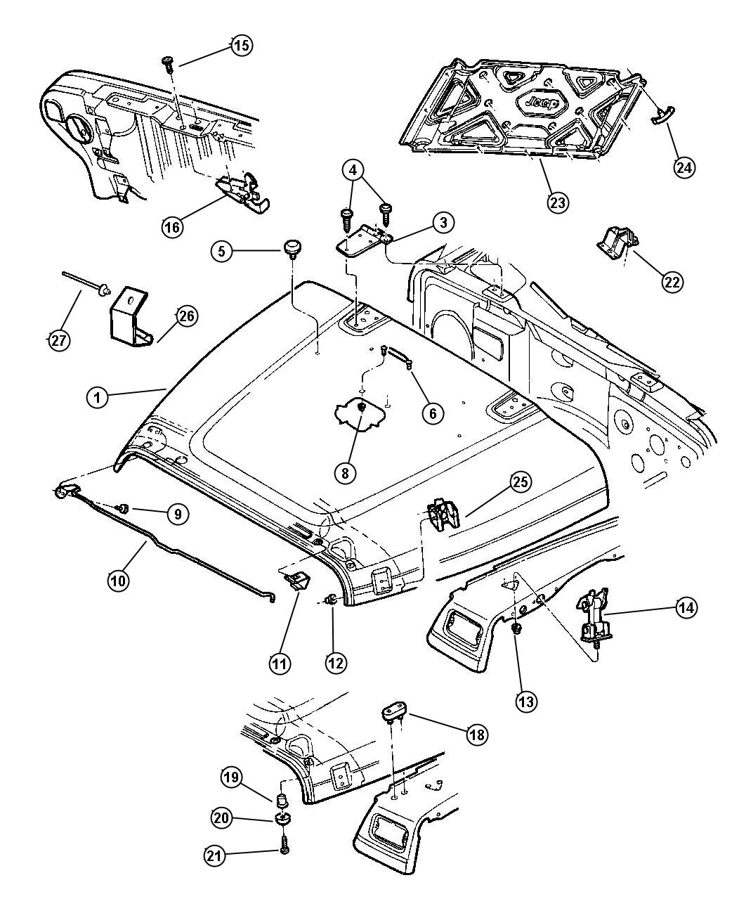 Diagram Hood, Lock, Catches. for your 1999 Jeep Wrangler   