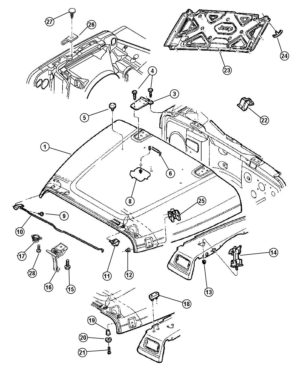 Diagram Hood, Lock, Catches. for your Jeep Wrangler  