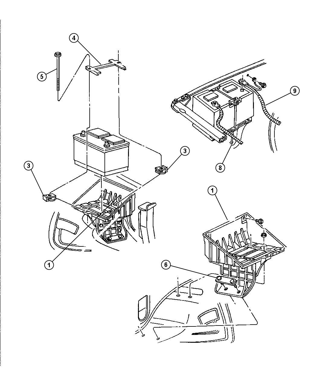 Diagram Battery Tray and Cables. for your 1997 Dodge Ram 2500   