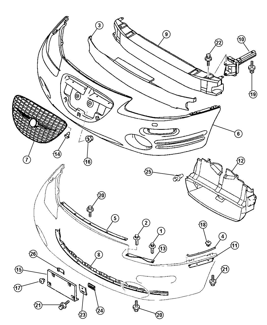 Diagram Bumper and Support, Front. for your Chrysler