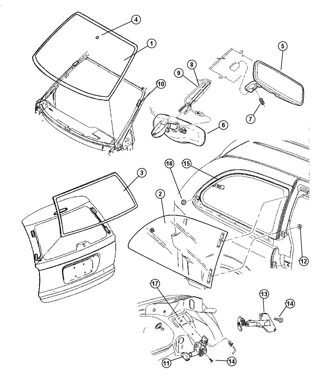 Diagram Glass , Windshield and Rear Quarters. for your Dodge Grand Caravan  