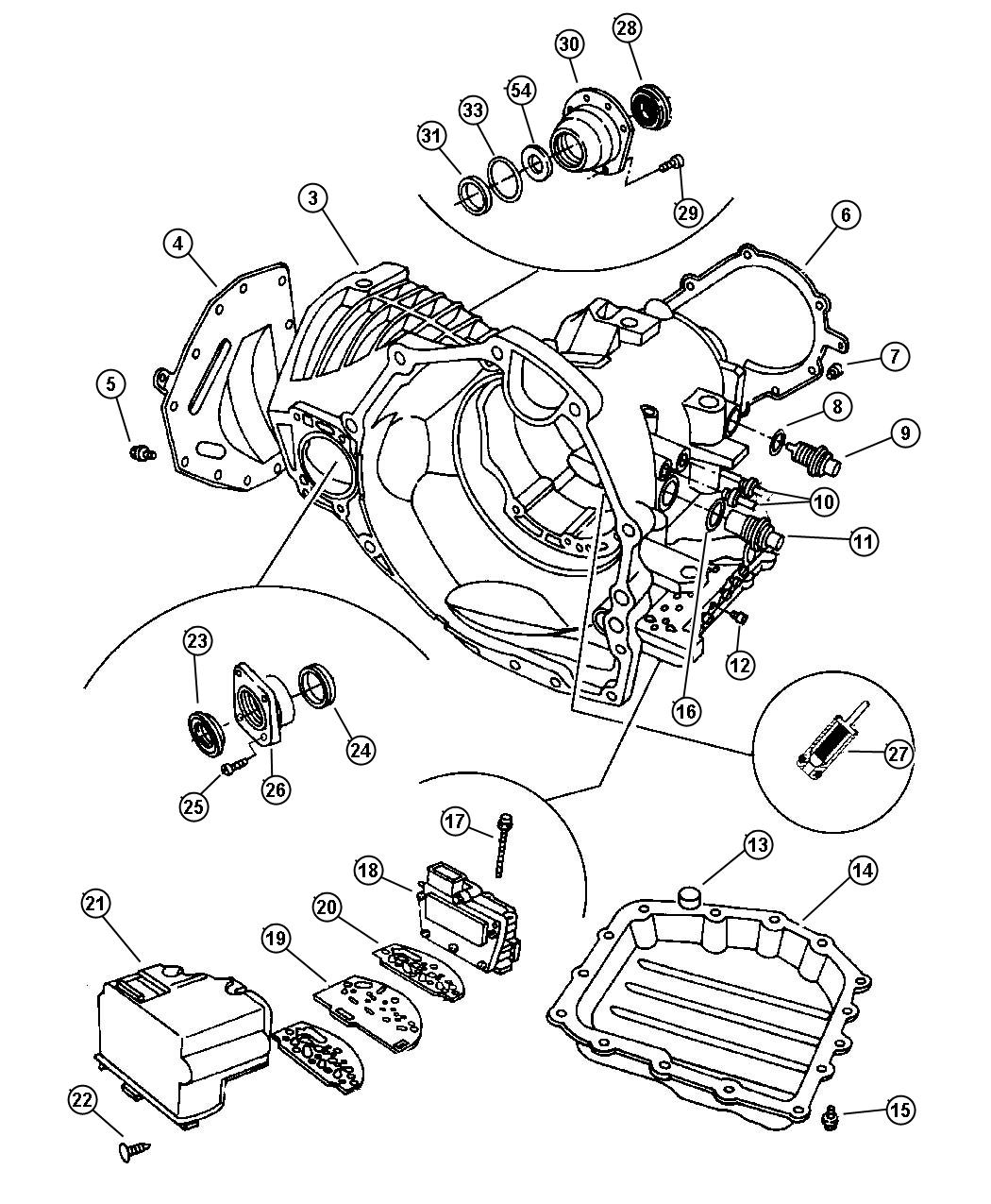 Diagram Case, Extension and Solenoid, Automatic Transmission,4 Speed, 41TE, W/O Turbo. for your Chrysler