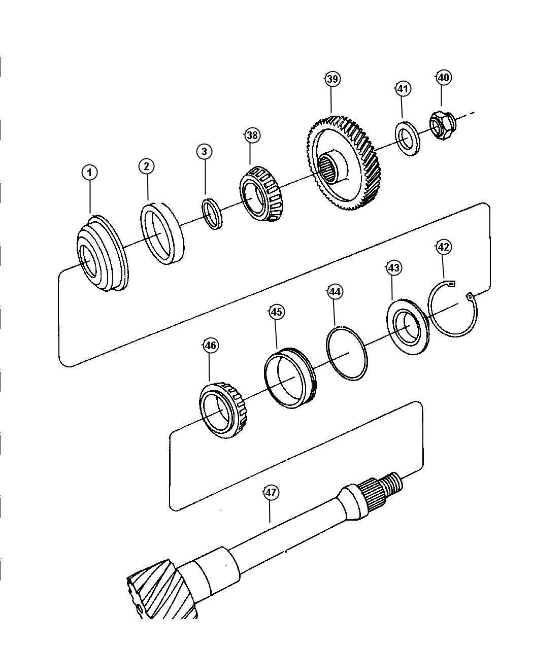 Full size assembly image of Shaft, Transfer, Automatic Transmission, 4 Speed, 41TE, W/O Turbo. (1/1)