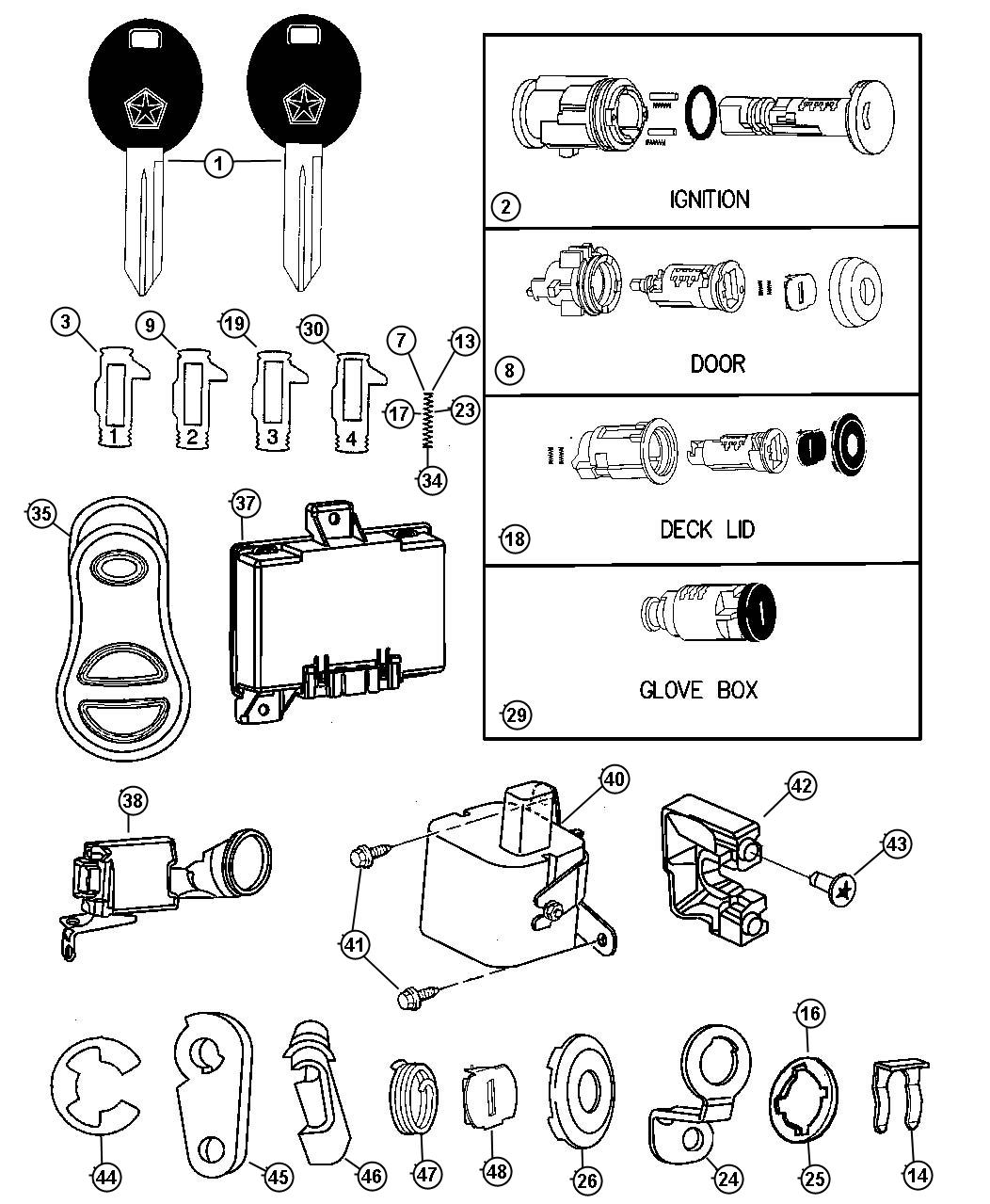 Diagram Lock Cylinders and Keys. for your 2011 Jeep Grand Cherokee 5.7L V8 4X4  