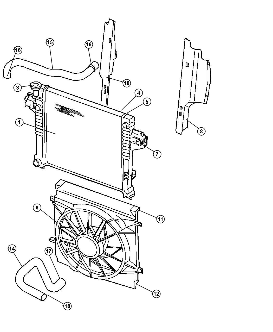 Radiator and Related Parts, 2.4L Engine. Diagram