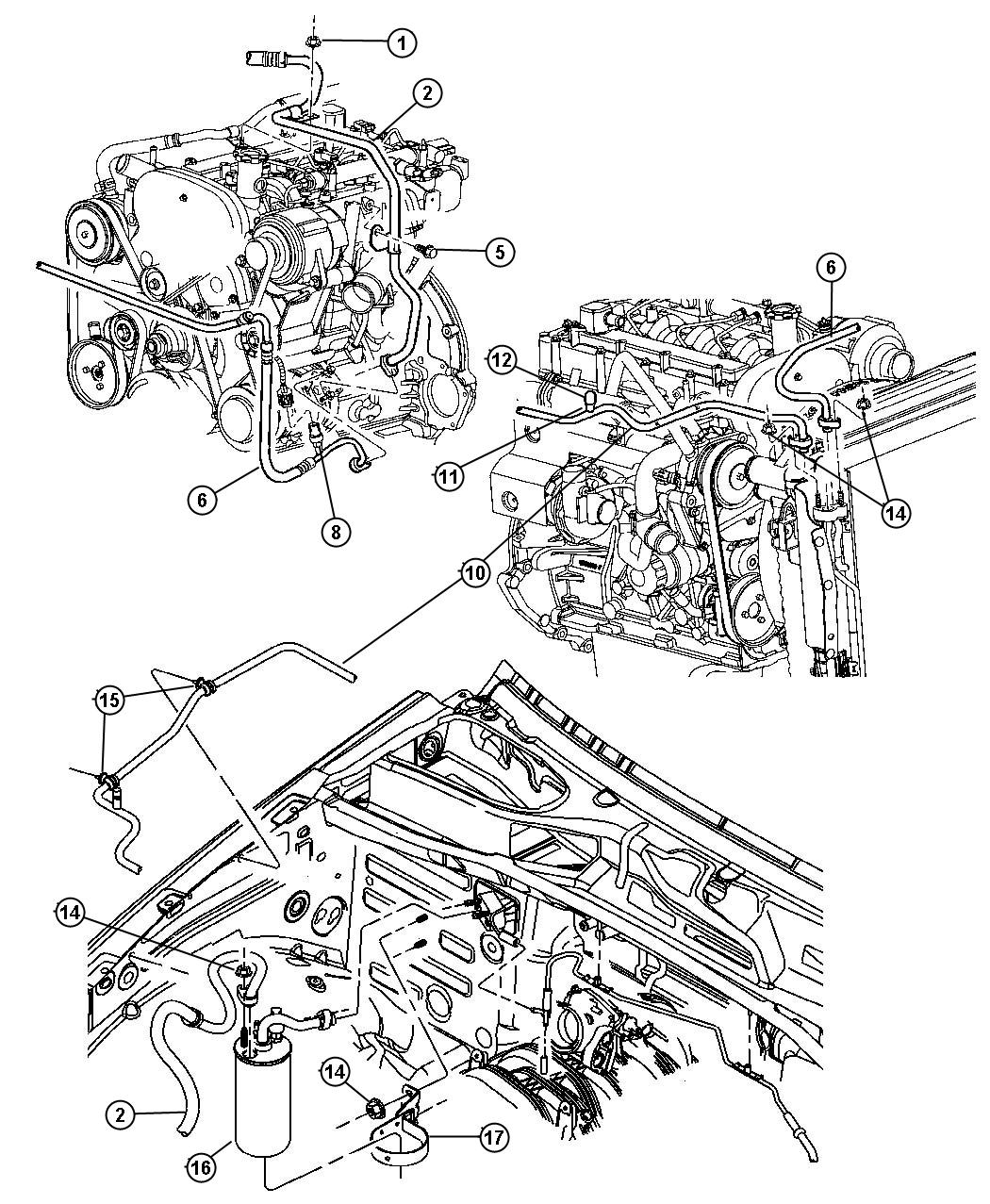 Diagram Plumbing, Air Conditioning 2.5L Diesel Engine, LHD. for your Jeep Liberty  