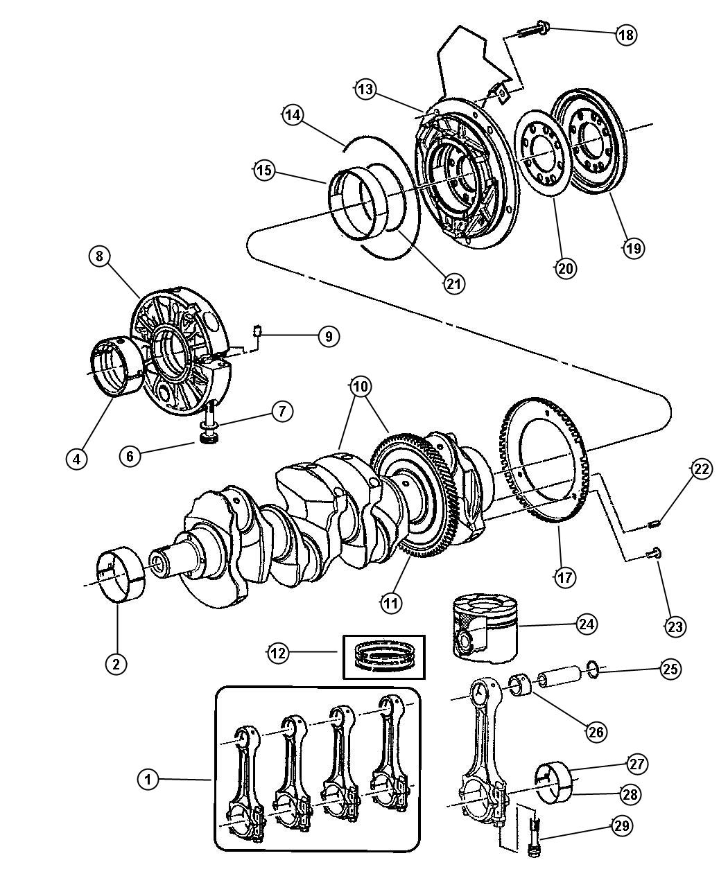 Diagram Crankshaft and Piston [2.5L I4 TURBO DIESEL ENGINE]. for your Chrysler