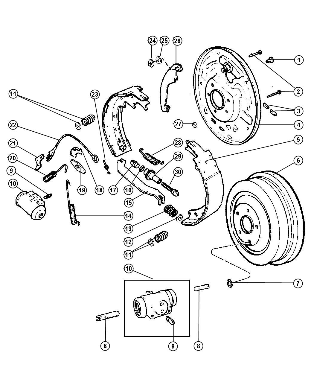 Diagram Brakes,Rear,10 Inches x 1.75 Inches. for your 2002 Jeep Liberty   