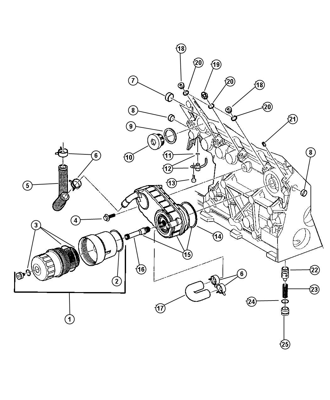Diagram Oil Filter and Cooler [ENGINE - 2.5L 4 CYL TURBO DIESEL]. for your 2015 Chrysler Town & Country   