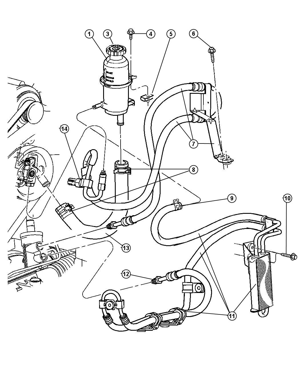 Hoses and Reservoir,LHD,2.4L [Engines - All 2.2,2.5,2.4L 4 Cyl Gas] Gas,2.5L [ALL TURBO DIESEL ENGINES] Diesel Engines. Diagram