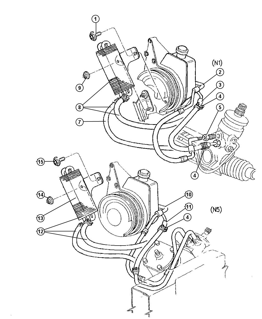 Diagram Hoses,Power Steering,with 3.9L [ALL V6 ENGINES],5.2L [ENGINES - ALL 5.2L 8 CYL GAS],5.9L [ALL 5.9L V8 ENGINES] Engines. for your Dodge