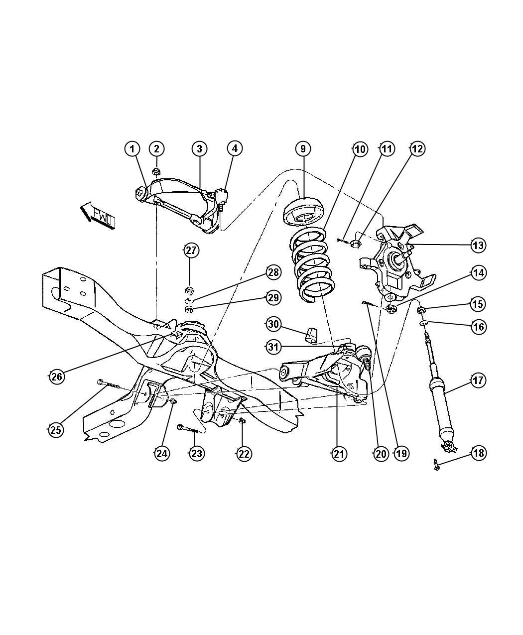 Diagram Suspension,Control Arms,Springs,Shocks,Knuckle-DN1. for your 2004 Chrysler 300  M 