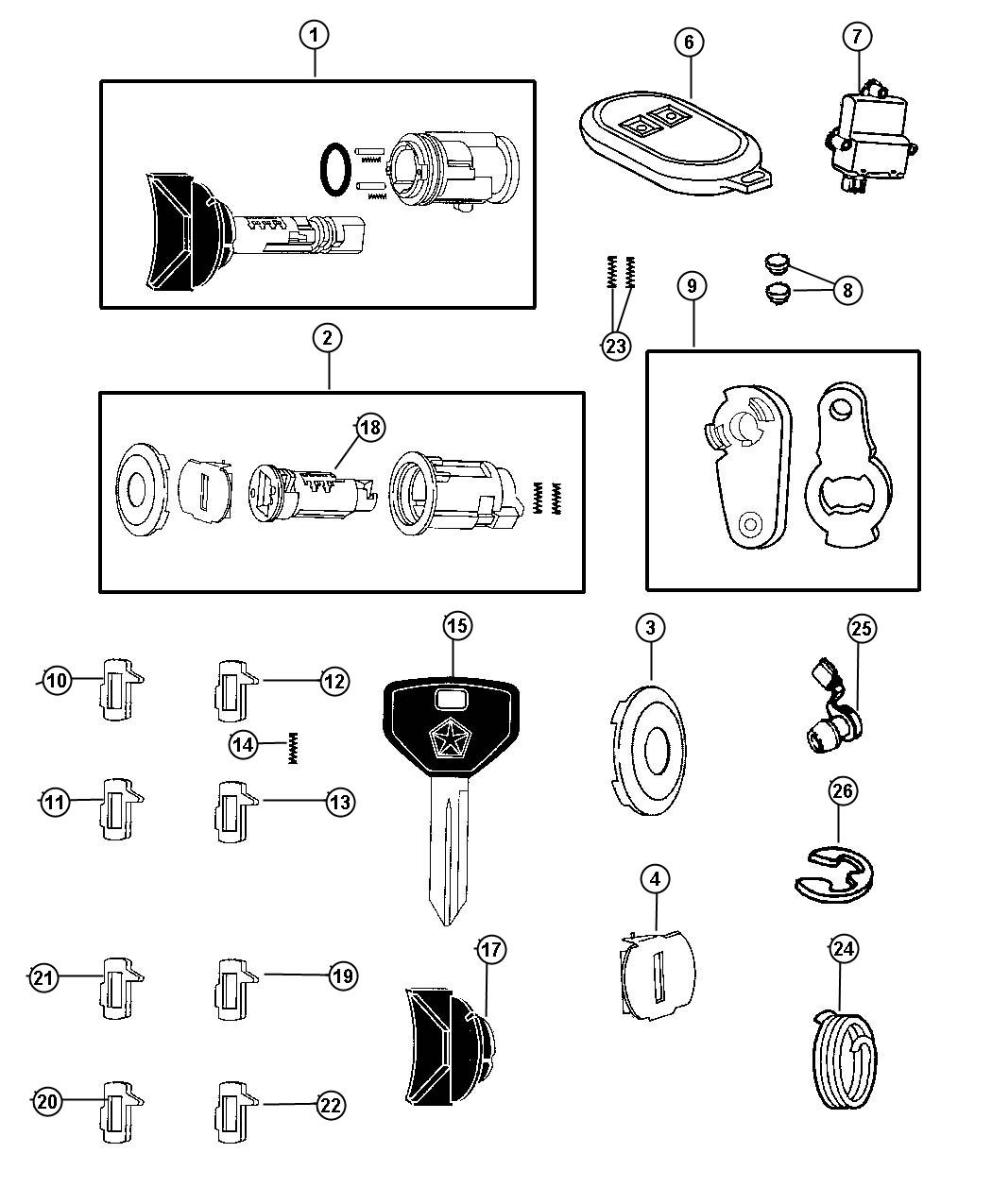 Diagram Lock Cylinders and Components. for your Dodge