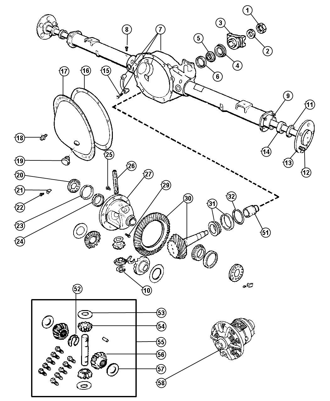 Diagram Axle,Rear,with Differential and Carrier,Corporate 9.25 [CORPORATE 9.25 LD REAR AXLE]. for your Dodge Ram 5500  