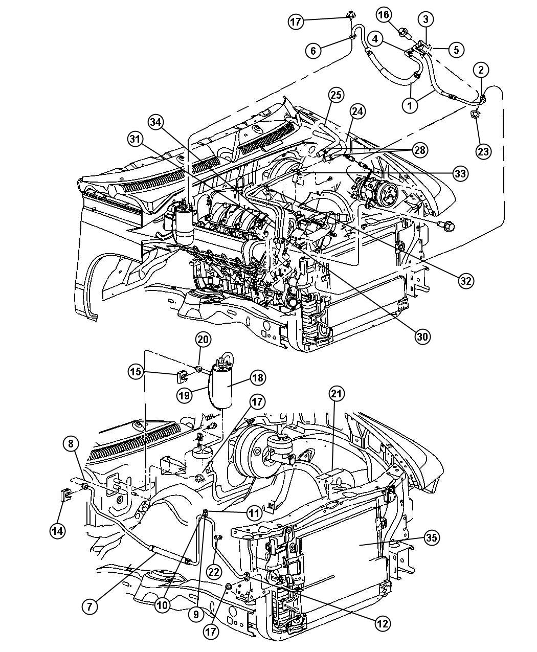 Diagram Plumbing, Front Hevac, 4.7L Engine. for your 2010 Dodge Challenger   