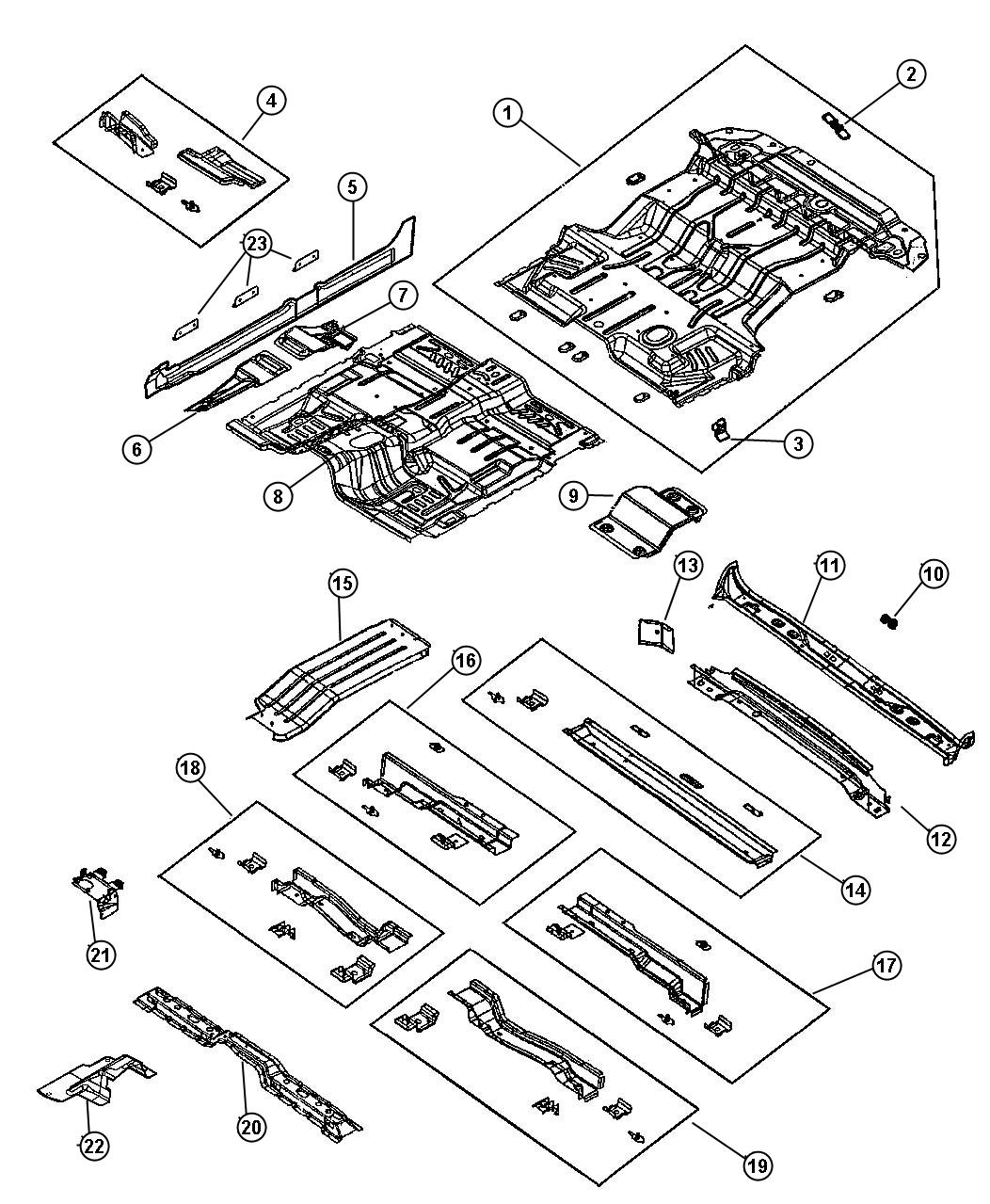 Diagram Floor Pan. for your 1999 Chrysler 300  M 