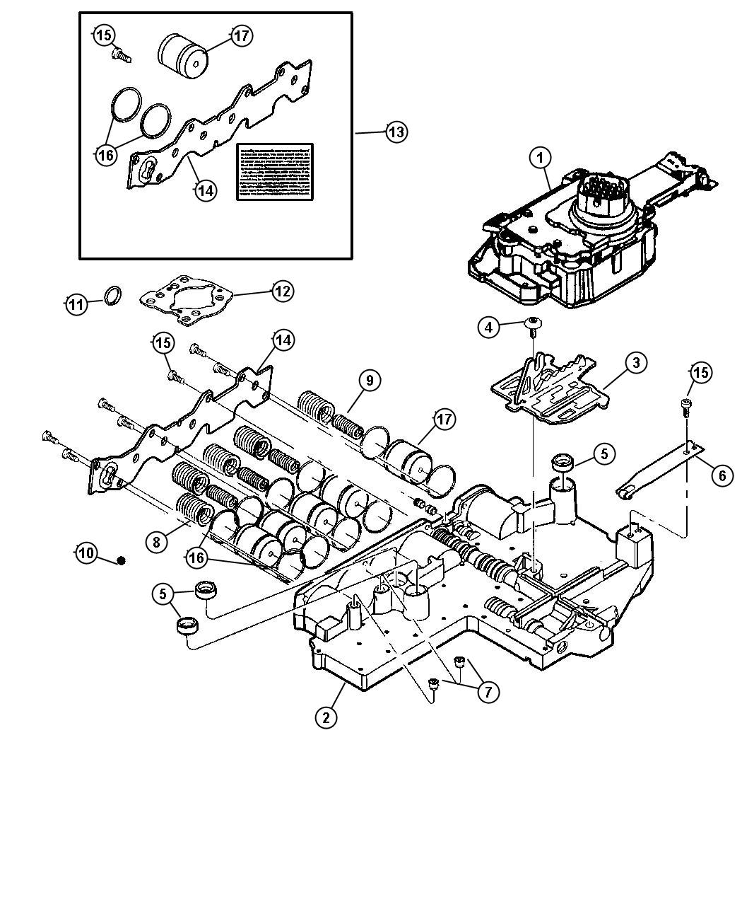 Diagram Valve Body [45RFE] [Transmission-5-Spd Automatic 5-45RFE] [Transmission-Multi-Speed Auto, 45RFE]. for your Dodge Durango  