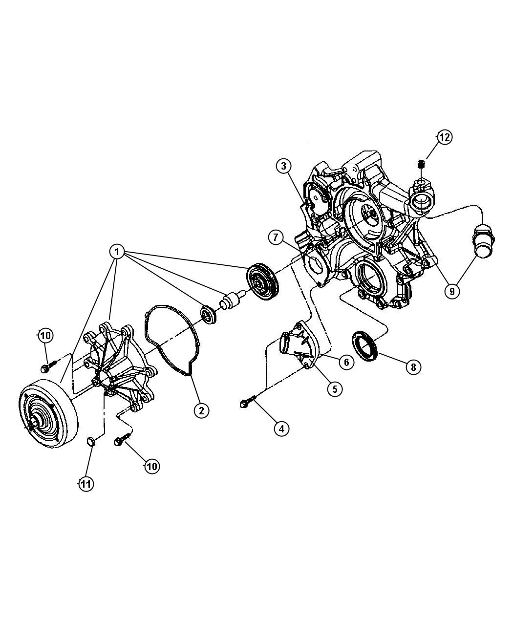 Diagram Water Pump and Related Parts 3.7L Engine. for your 2021 Jeep Wrangler   