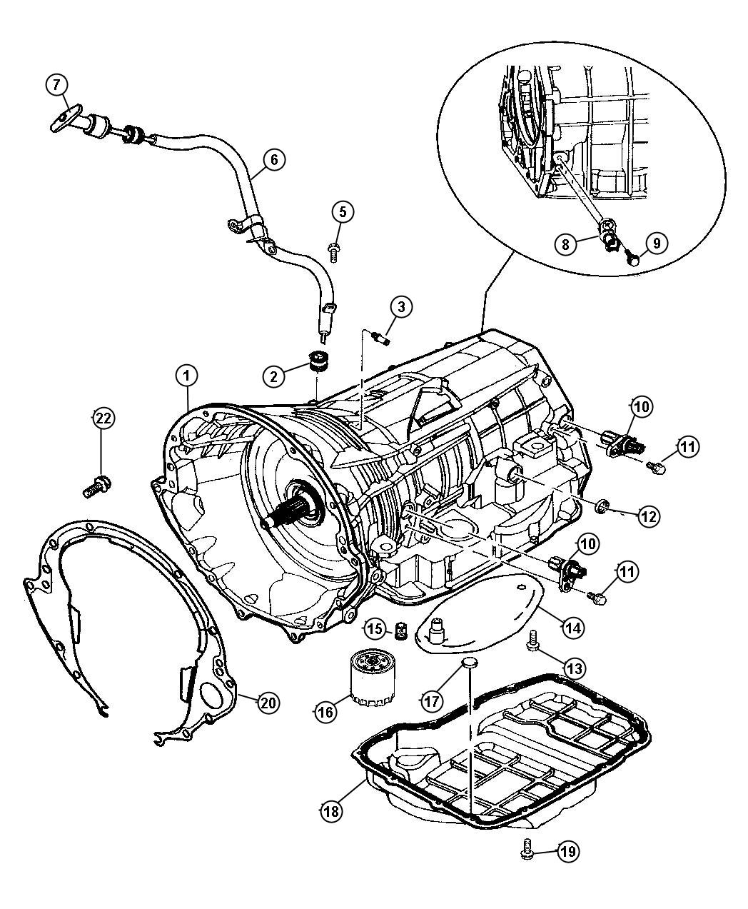 Diagram Case and Related Parts  [45RFE]  [Transmission-5-Spd Automatic 5-45RFE]. for your Jeep Grand Cherokee  