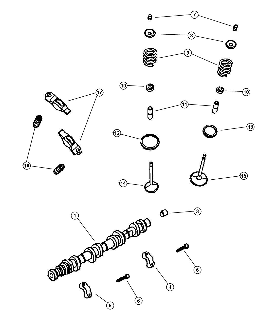 Diagram Camshaft and Valves, 4.7 [[Engine- 4.7L V8 MPI, 4.7L V8 POWER TECH HO ENGINE]]. for your Jeep Patriot  