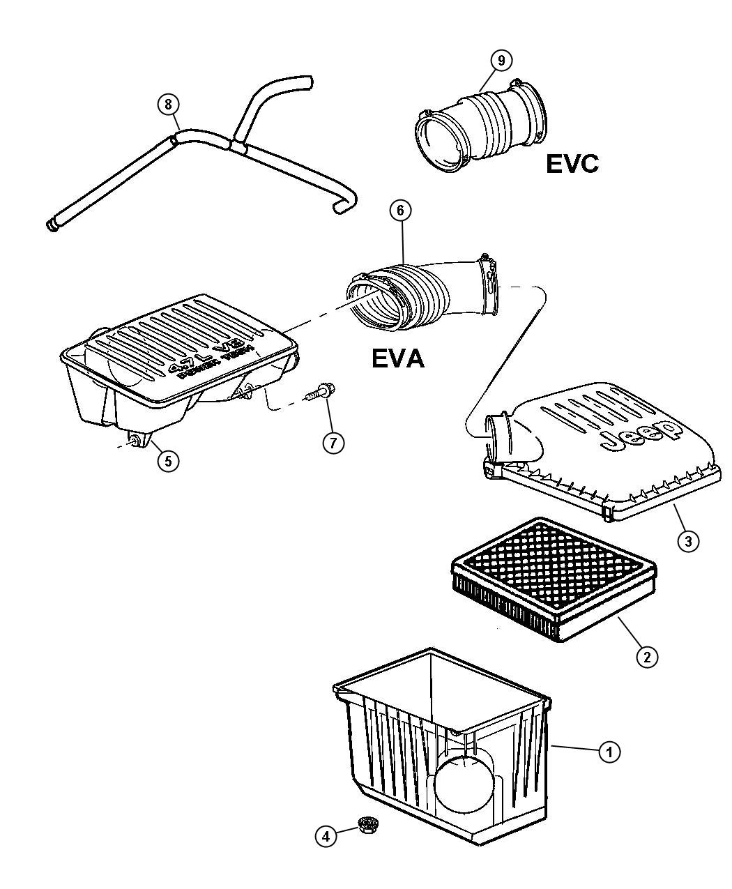 Diagram Air Cleaner, 4.7 [[Engine- 4.7L V8 MPI, 4.7L V8 POWER TECH HO ENGINE]]. for your Jeep Grand Cherokee  