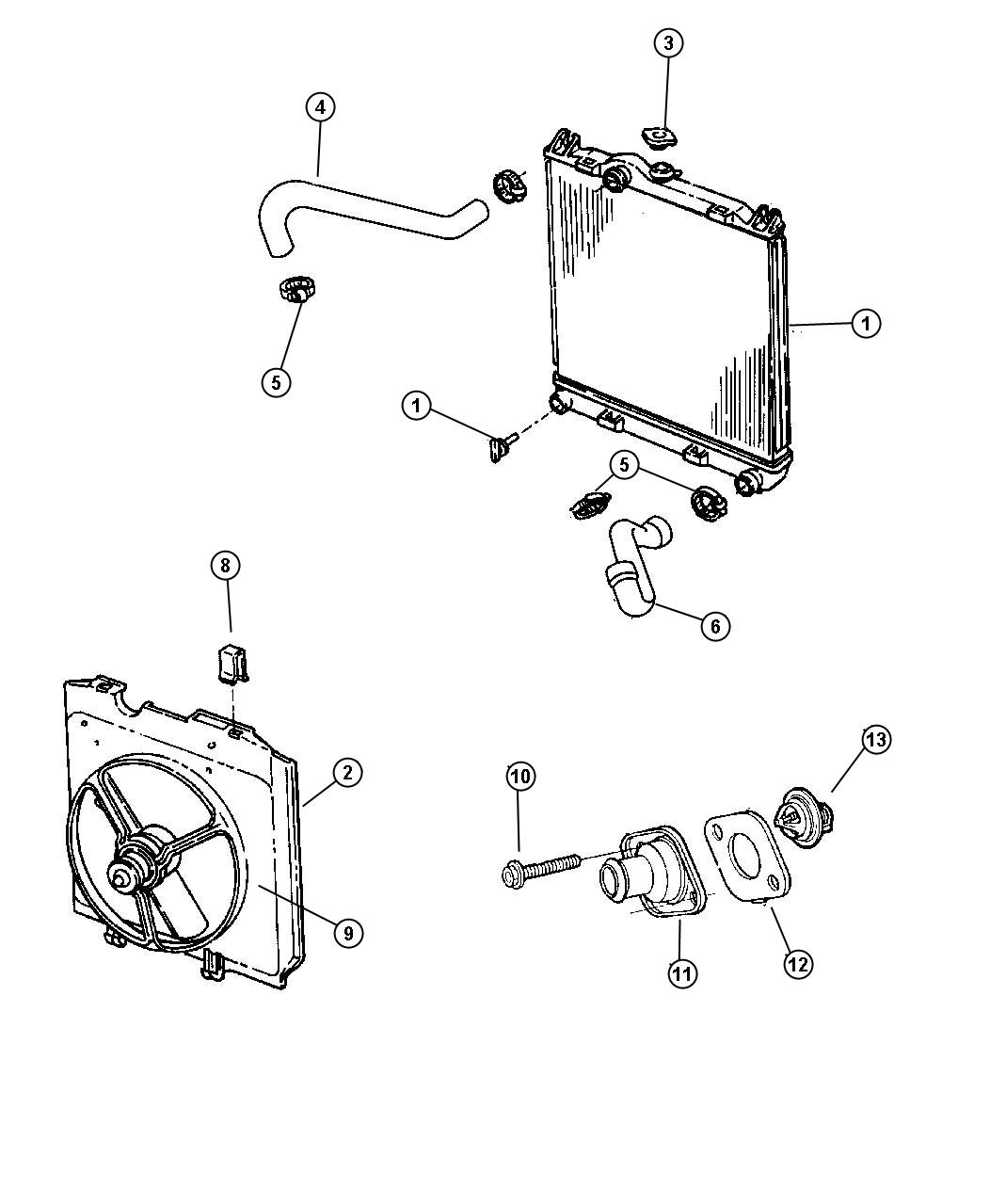 Diagram Radiator And Related Parts 2.5L Engine. for your Dodge