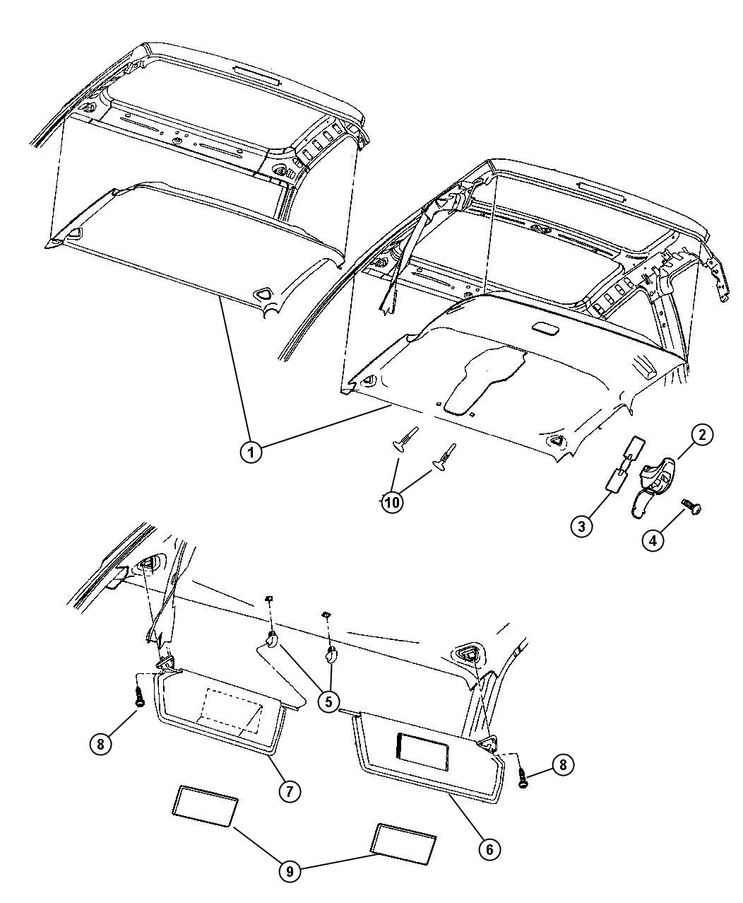 Headliner And Visor. Diagram