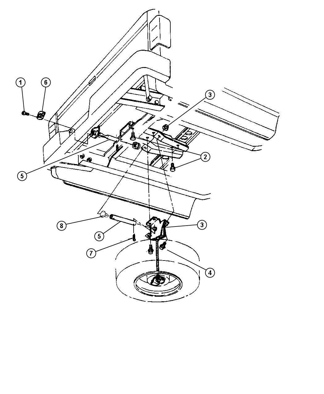 Diagram Wheel, Spare Underslung Mounting. for your Dodge Dakota  