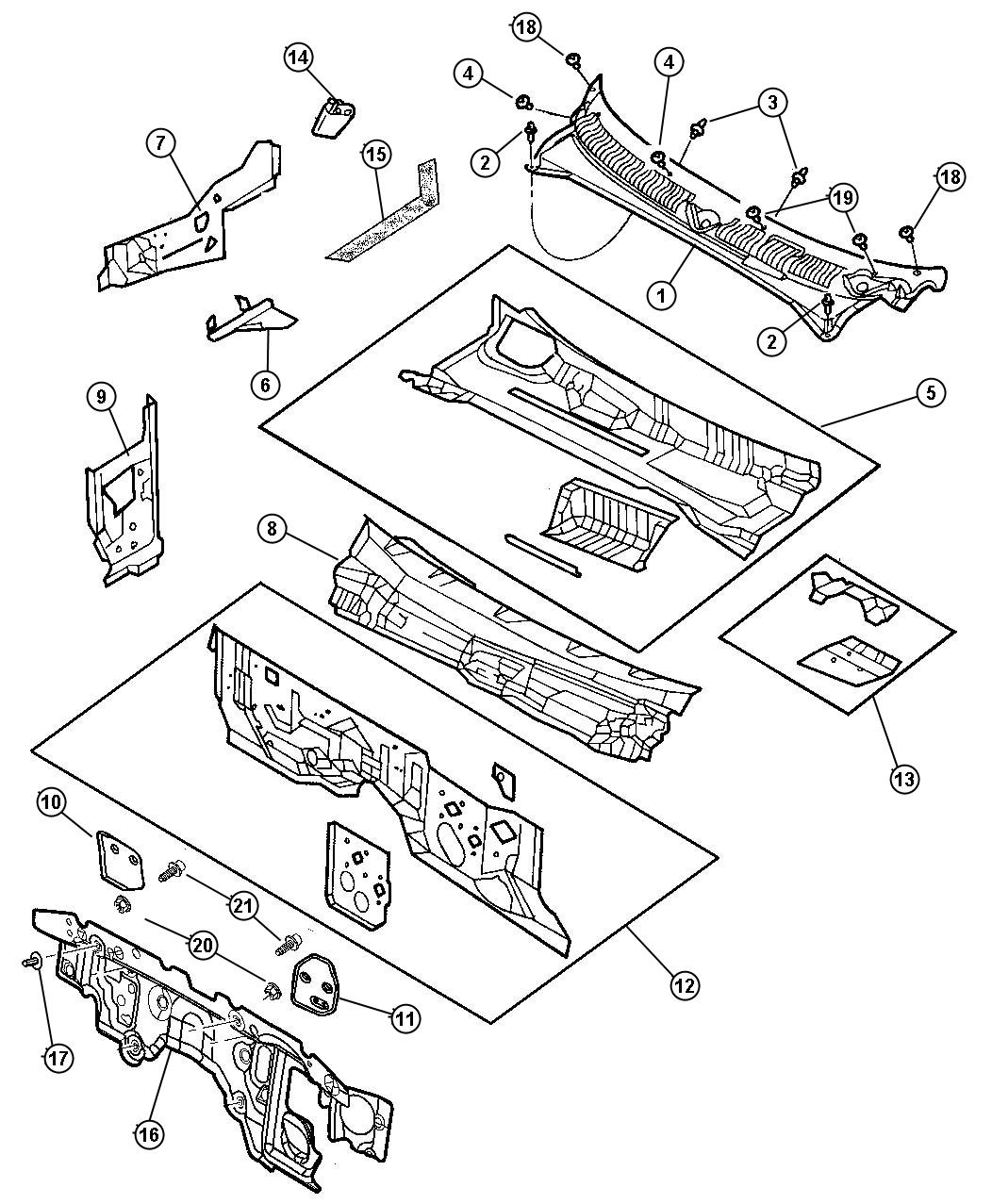 Diagram Cowl Screen And Shield. for your 2000 Chrysler 300  M 