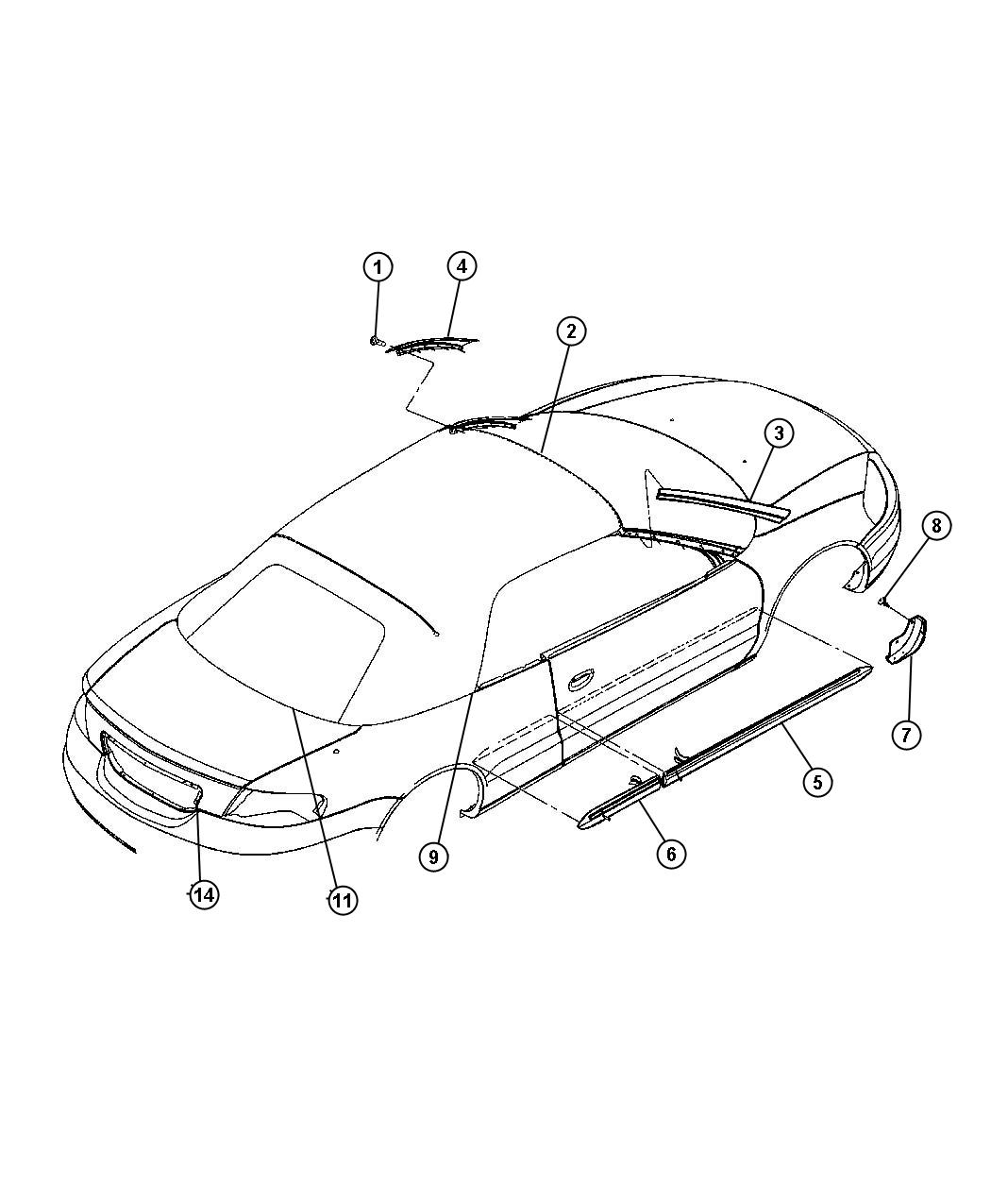 Diagram Mouldings, Exterior - 27. for your 2011 Chrysler 300 Touring  