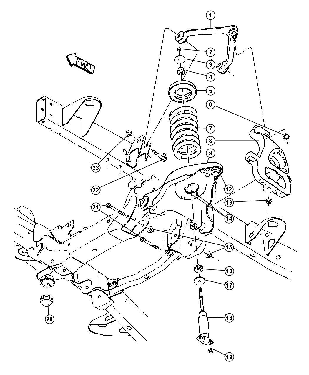 Diagram Upper and Lower Control Arms,Springs and Shocks,DR 1. for your Dodge