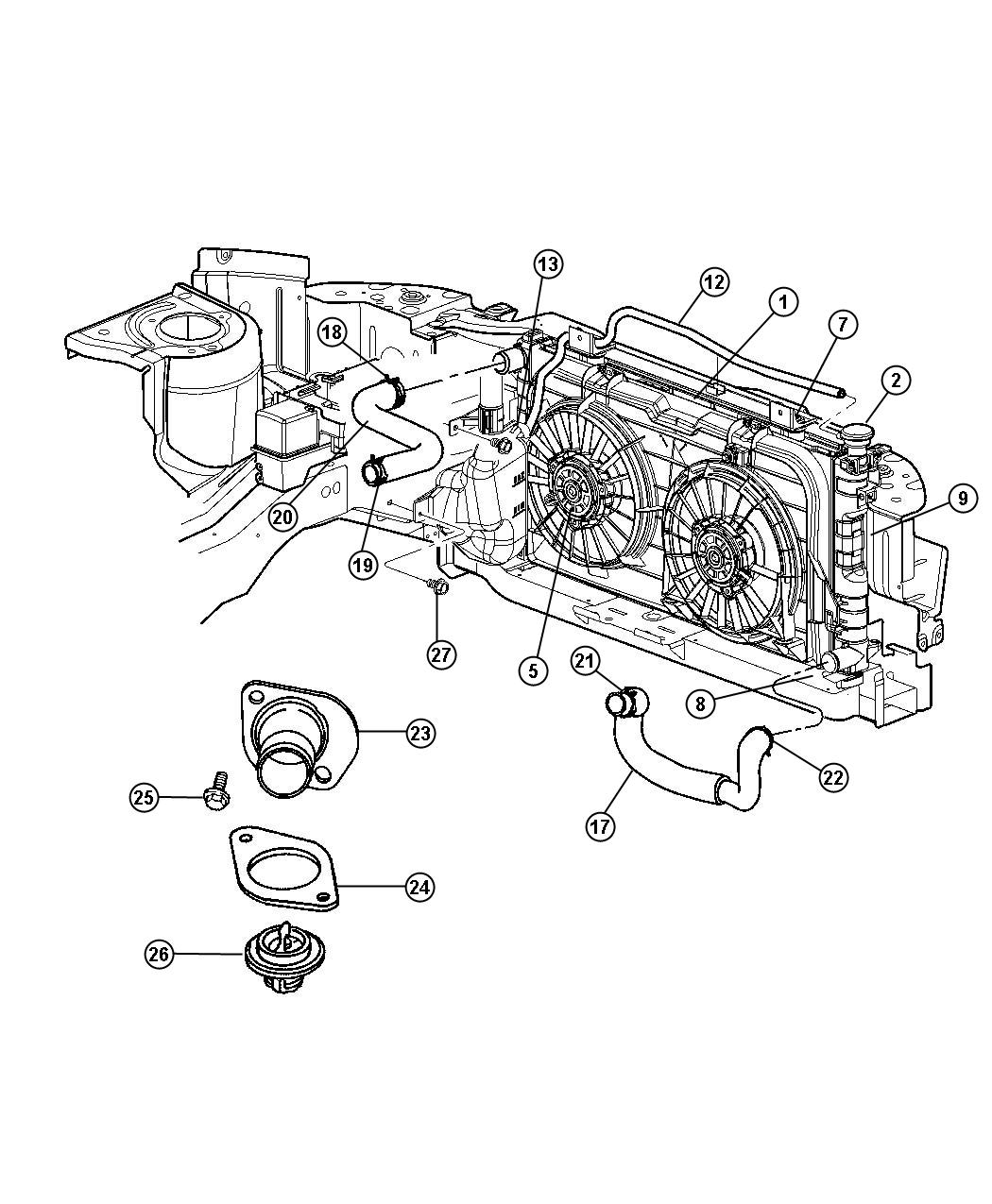 Diagram Radiator and Related Parts. for your 2001 Chrysler 300  M 