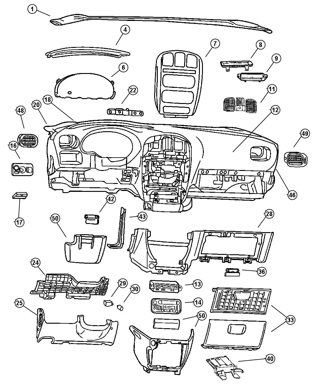 Diagram Instrument Panel Panel--silencers--covers. for your Dodge Grand Caravan  