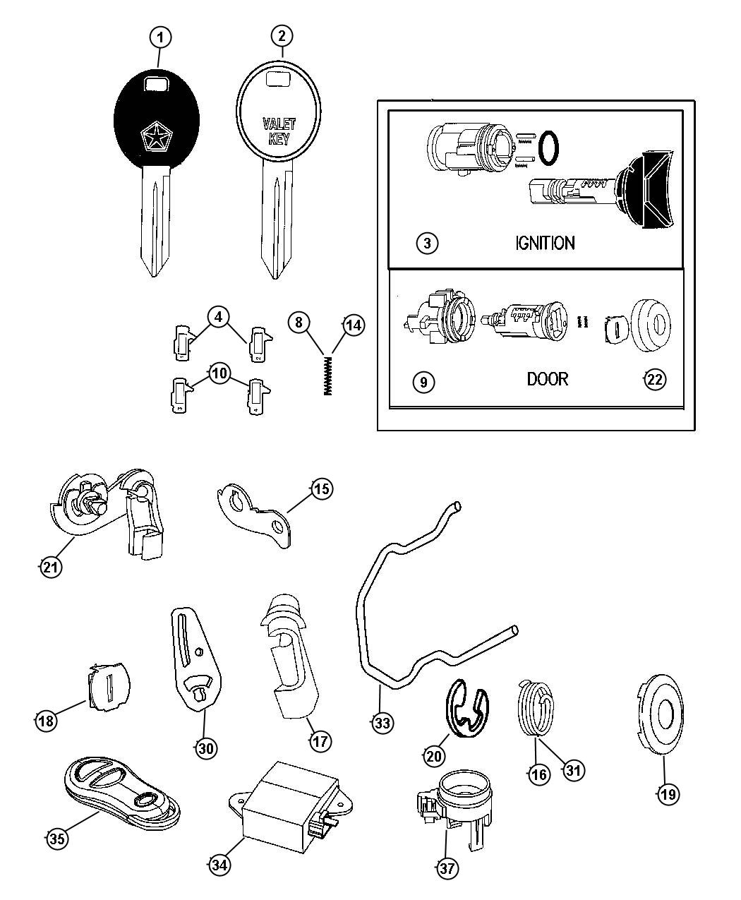 Diagram Lock Cylinders, Keys and Repair Components. for your 2011 Jeep Grand Cherokee 5.7L V8 4X4  