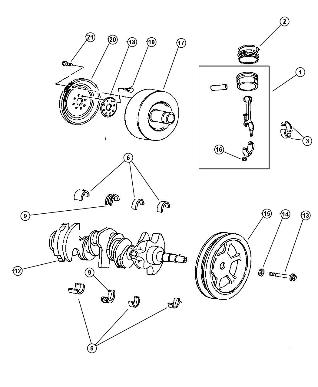Diagram Crankshaft and Pistons 3.8L EGH Engine. for your Chrysler