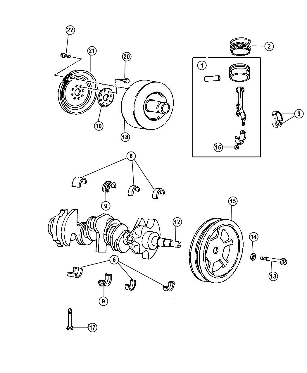 Diagram Crankshaft and Pistons 3.3L [Engine - 3.3L V6 SMPI],[3.3L V6 OHV FFV ENGINE]. for your Dodge Caravan  